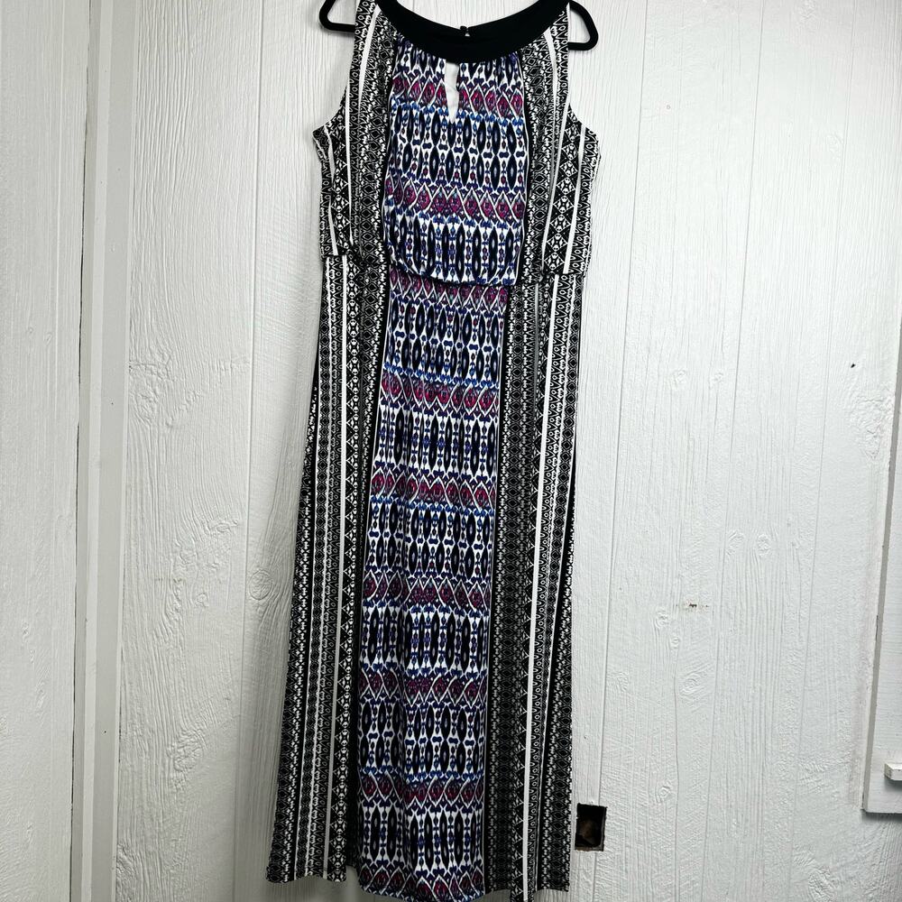 London Times Plus Black Blue Pink Abstract Jersey Stretch Maxi Dress Sz18W Artsy - Picture 13 of 13